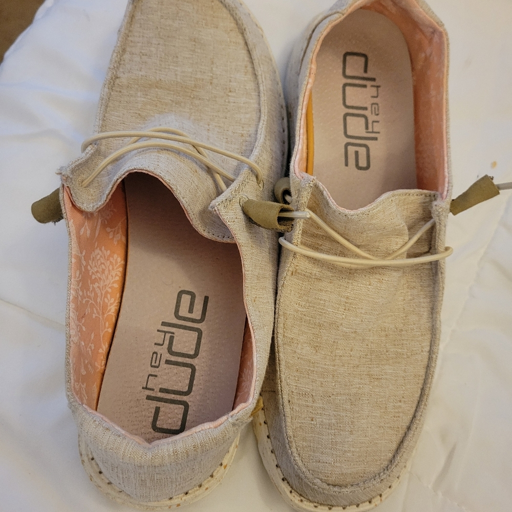 Size 10 Hey Dude beige shoes